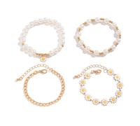 Bohemian Style Wrist Chain Adjustable Clay Beads Bracelet Set with Daisy Charm Stackable Beads Wrist Chain Accessories