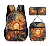 Bohemian Sun Backpack School Supplies Bundle for Boys 9-11 Years, Sun God Bookbag 3 Piece Set Year 4-6 for Primary Students Outdoor Learning Family Trips and Weekend Adventures