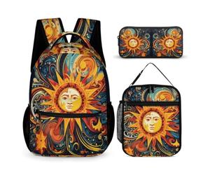 Bohemian Sun Backpack School Supplies Bundle for Boys 9-11 Years, Sun God Bookbag 3 Piece Set Year 4-6 for Primary Students Outdoor Learning Family Trips and Weekend Adventures