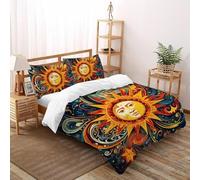 Bohemian Sun Bedding Set 3D Digital Printing Sun God Duvet Cover Set Microfiber Quilt Cover 3 Pieces for Boys & Girls with Pillowcase Double（200x200cm）