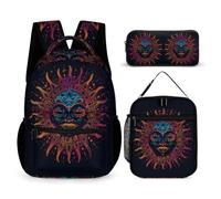 Bohemian Sun Book Pack School Supplies Bundle for Students 8-10 Years, Sun God School Backpack 3 Piece Set Year 1-2 for Boys Outdoor Learning Family Trips and Weekend Adventures