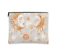 Bohemian Sun Makeup Bag, Artistic Celestial Cosmetic Travel Pouch for Women, Portable Small Zipper Organizer, All Season Toiletry Bag 7x9 Inch
