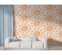 Bohemian Sun Symbols Wall Mural, Self Adhesive Wallpaper Peel and Stick, Geometric Minimalist Home Decor Photo Wallpaper, Silk Cloth Wall Sticker for Living Room & Bedroom, 300x210 cm - F-1003