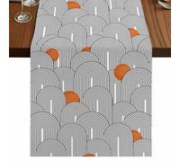 Bohemian Table Runner, Modern Abstract Boho Orange Round Black White Stripes Cotton and Table Linen Runner for Kitchen Dining Home Decor for Party Festival Holiday Decoration Gift 13x108in