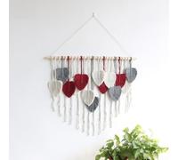 Bohemian Tapestry, 80-105cm Hand Woven Cotton Leaf Pattern Wall Hanging, Nordic Style Home Decor For Bedroom Red Brown(Red)
