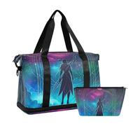 Bohemian Tarot Astrology Black Warrior Overnight Travel Duffel Bag Weekender/Overnight Duffel with Adjustable Strap for Airplane Traveling Large Capacity, Bohemian Tarot astrology Black warrior, One