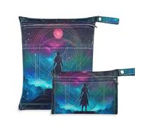 Bohemian Tarot Astrology Black Warrior reusable wet dry bag 2 Pack travel essentials for flying with handles for yoga, gym