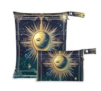 Bohemian Tarot Astrology Colored Sun and Moon washable wet diaper bag 2 Pack wet bag for swimsuit with handles for baby diapers, yoga