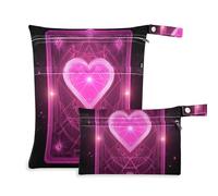 Bohemian Tarot Astrology Pink Valentine's Day Love Washable Bags for Baby 2 Pack Wet Swimsuit Bag with Handle for Travel, Baby Diapers