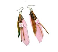 Bohemian Tassel Earrings For Women - Feather & Leather Dangle Earrings With Beads(10cm Pink)