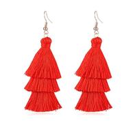 Bohemian Tassel Earrings for Women - Lightweight 3-Layer Colorful Fringe Dangle Earrings, Boho Statement Jewelry, L, Cotton, No Gemstone