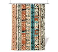 Bohemian Teal Shower Curtain for Bathroom, Orange Floral Geometric Texture Ethnic Art Waterproof Cloth Fabric Bathroom Accessories Set with 12 Rust Proof Plastic Hooks, 72” x 96”