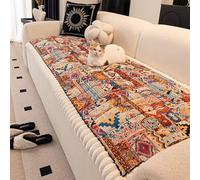 Bohemian Thickened Sofa Cushion, Washable Non-Slip Cover, Pet-Friendly, Suitable For Three-Seater Sofas, Ideal The Living Room Scarlet Flame Motif 70 * 240cm/27.56 * 94.49in