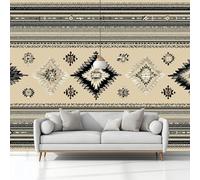 Bohemian Tribal Ethnic Geometric Border Wall Mural Wallpaper 300 x 210 cm, Dark Gray Printed Wall Covering Backdrop, Large Wall Art Decor for Home Office, Bedroom & Living Room