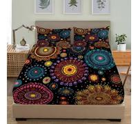Bohemian Tribal Style Fireworks Soft Cozy Brushed Microfibre Fitted Sheet Set Super King 72x80 inch 30cm Deep Pocket Colorful Fitted Bed Sheet Hypoallergenic Bedding for Boys Girls Room Decor