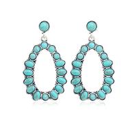 Bohemian Turquoise Earrings Western Style Vintage Statement Teardrop Cross Oval Round Beaded Geometric Metal Dangle Drop Earrings for Women Cowboy Cowgirl Ethnic Hippie Jewelry Gifts, Zinc, created