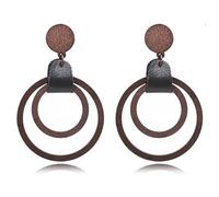 Bohemian Unique Handmade Wooden Round Earrings Vintage Leather Wooden Cut-Out Dangle Drop Earrings for Women, 1, Wood, No Gemstone