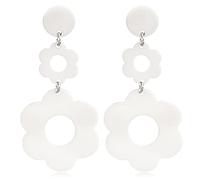 Bohemian Vintage Acrylic Double Daisy Flower Dangle Drop Earrings for Women Resin Flowers Floral Earrings for Teens Y2k Yellow White Black Flowers 60/70s Earrings Jewelry Gifts, Acrylic
