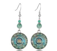 Bohemian Vintage Copper Ethnic Leaf Flower Lightweight Drop Earrings Artistic Statement Disc Enamel Dangle Earrings for Women, L, Metal, No Gemstone