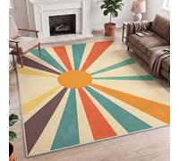 Bohemian Vintage Geometric Sun Ray Lines Multicolour Printed Polyester Rug, 180x240cm (6x8ft) Soft Bedside Living Room Area Carpet, Area Rug for Living Room, Master Bedroom, Dining, Playroom