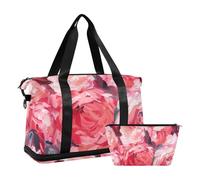Bohemian Vintage Pink Flowers Duffel Bag Carry On Shoulder Weekend Tote with Adjustable Strap for Business Trips 2 Pcs Set, Bohemian vintage pink flowers, One Size