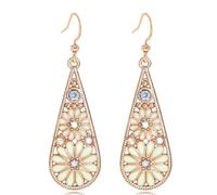 Bohemian Vintage Teardrop Hollow Flower Dangle Drop Earrings Vintage Ethnic Diamond Daisy Earring for Women, L, Metal, No Gemstone