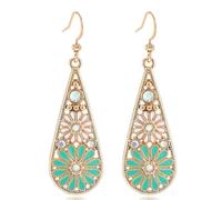 Bohemian Vintage Teardrop Hollow Flower Dangle Drop Earrings Vintage Ethnic Diamond Daisy Earring for Women, L, Metal, No Gemstone