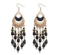 Bohemian Water Droplets Beads Tassel Long Dangle Earrings, Black It is beautiful and easy to use.