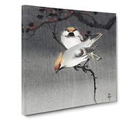 Bohemian Waxwing Birds by Ohara Koson Asian Japanese Canvas Wall Art Print Ready to Hang, Framed Picture for Living Room Bedroom Home Office Décor, 14x14 Inch (35x35 cm)