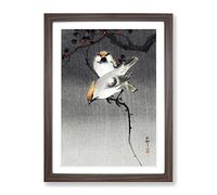 Bohemian Waxwing Birds By Ohara Koson Asian Japanese Framed Print | A2 Walnut Framed Wall Art | Ready to Hang | Bohemian Nature Picture | Living Room Bedroom Lounge Office