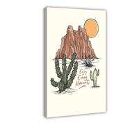 Bohemian Western Desert Enjoy Every Moment Print - Landscape, Desert Sunshine Cactus, Boho Cowboy, Positivity, Travel Wander, Warm Colours, Canvas Art Wall Decor Posters Home Bar Restaurant Garage Ca