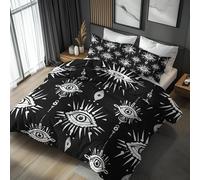 Bohemian White Evil Eye Single Duvet Cover Set - Boho Bedding & Bedroom Decor, Super Soft Microfiber Quilt Cover and 1 Pillowcases, with Zip, Reversible Design (M55&je)