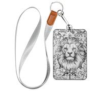 Bohemian White Lion face Pattern Badge Holders with Lanyard and 3-Card Capacity Name Card Holders for Staffs Officers Students Doctors Employees