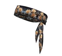 Bohemian White Lotus Patterned Sports Headscarf Unisex Sweat Absorbing Headband for Tennis Volleyball Jogging Yoga