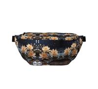 Bohemian White Lotus Prints Adjustable running waist bag crossbody bag lightweight and comfortable suitable for fitness jogging travel