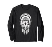 Bohemian Wolf Portrait Native American Feather Wildlife Art Long Sleeve T-Shirt