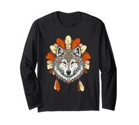 Bohemian Wolf Portrait Native American Feather Wildlife Art Long Sleeve T-Shirt