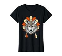 Bohemian Wolf Portrait Native American Feather Wildlife Art Value Graphic T-Shirt