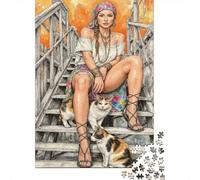 Bohemian Woman Sitting 1000 Pieces Recycled Puzzle Stressful Workers Anxiety Relief Home Wall Art 70x50cm/1000pcs