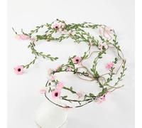 Bohemian Women's Flower Vine Headband, Bridal Simulation Flower Long Tassel Headband Wedding Party Hair Accessories(Pink)