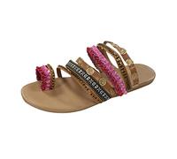 Bohemian Women's Slippers Open Toe Sandals Flat Flip Flops Beach Shoes Ethnic Style Comfortable Female Footwear (Red, 7)