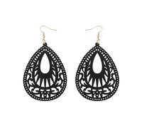 Bohemian Wood Teardrop Earrings for Women Handmade Natural Hollow Wooden Lightweight Teardrop Earrings Vintage Colorful African Nature Wooden Dangle Earrings for Women Jewelry, Zinc, No Gemstone