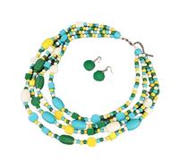 Bohemian Wooden Bead Necklace Earring Set Handmade Geometric Party