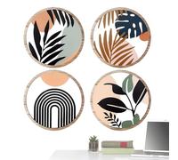 Bohemian Wooden Wall Decorations - 4x Boho Wall Art Decorations, Minimalist Aesthetic Round Panels | Rustic Geometric Wood Art | For Bedroom Home Factor