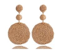 Bohemian Woven Rattan Straw Wicker Raffia Ball Drop Dangle Earring for Women Handmade Lightweight Statement Geometric Circle Round Earring Retro Boho Summer Beach Jewelry, Rattan Metal, rattan