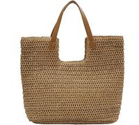 Bohemian Woven Straw Tote Bag - Spacious Beach Bag with Leather Handles, Large Summer Purse for Women with Durable Grip & Casual Charm