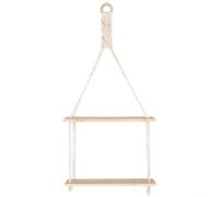 Bohemian Woven Wall Hanging Plant Shelf, 1 Piece, Macramé Tapestry Decor, Space-Saving Vertical Storage, Natural Wood Rustic Design, for Living Room Bedroom Boho Home Decor(A)