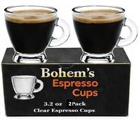 BOHEM'S Espresso Cups, 3.2 oz Small Demitasse Clear Glass Espresso Drinkware, Set of 2, Espresso Shot Glasses, Clear Expresso Coffee Cups, Tazas de Cafe Expreso