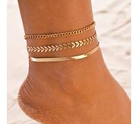 Bohend Boho Layered Anklet Gold Leaves Ankle Bracelets MultiLayered Beach Foot Chains Jewelry Accessories for Women and Girls