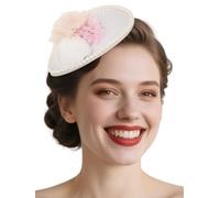 Bohend Fascinator Hat Flower Vintage Derby Hats Tea Party Wedding Hair Accessories with Pearl for Women and Girls, White, One Size